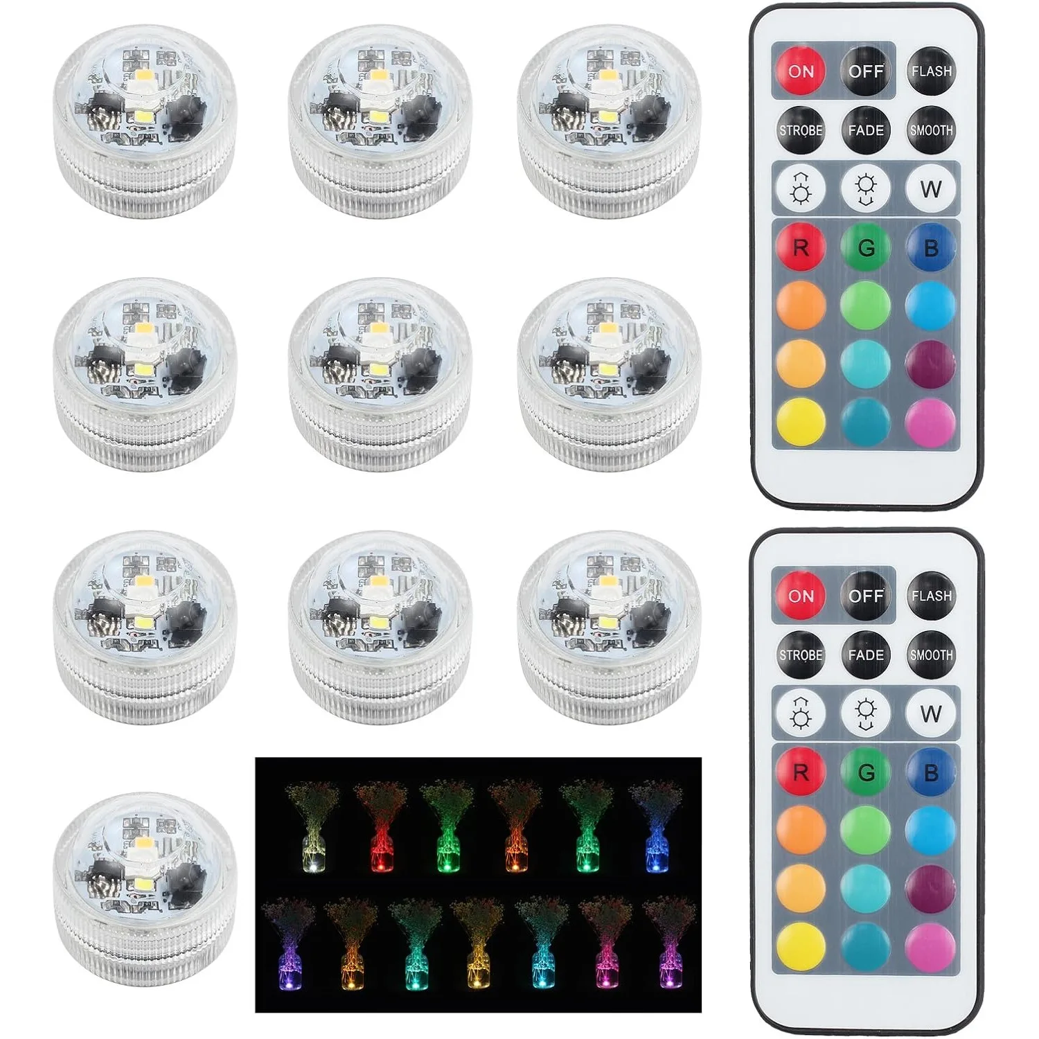 

10pcs SMD5050 RGB Submersible LED Light Colorful Adjustable Brightness with Remote Control for Aquarium and Party Decoration