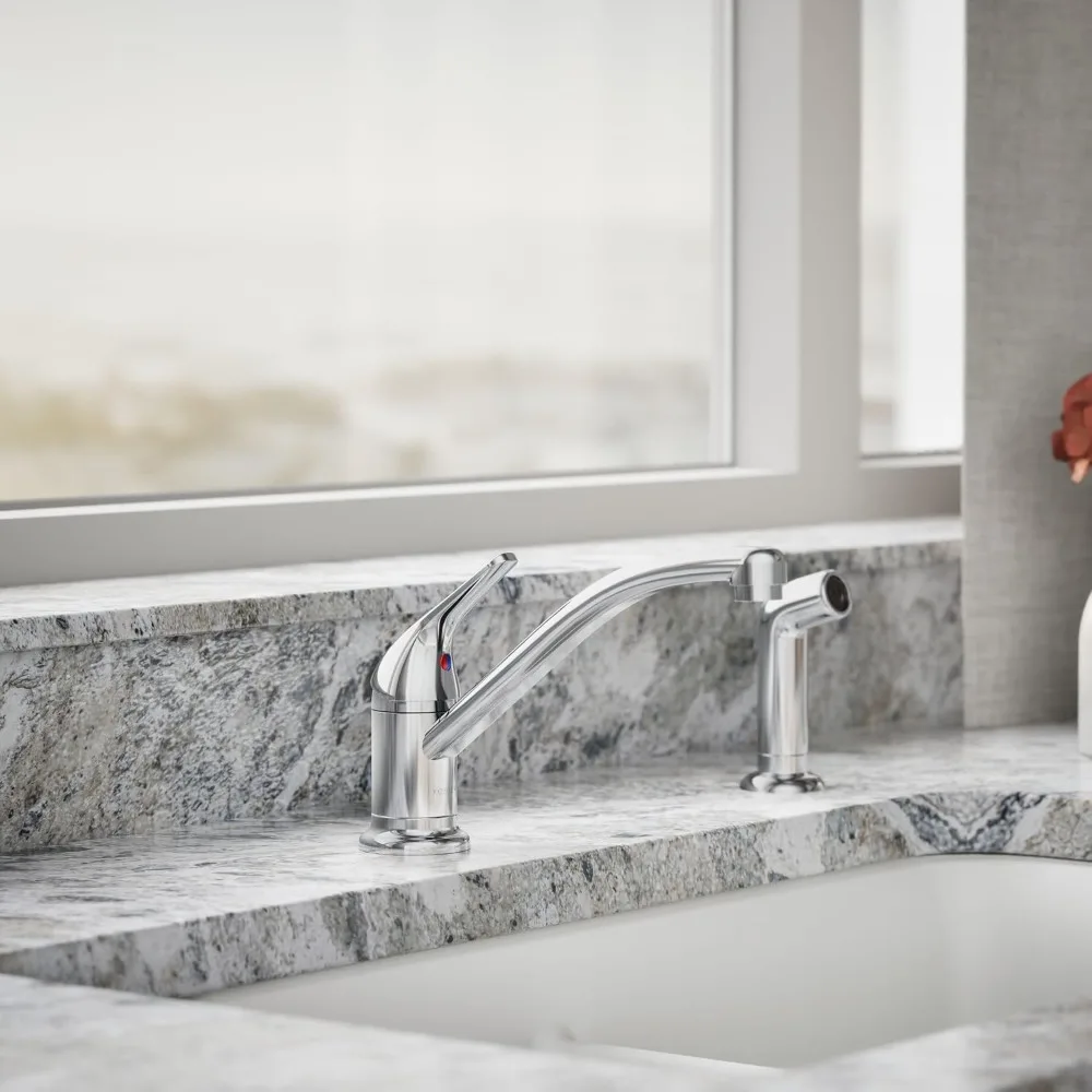 JOLT Swing Kitchen Faucet with Side Spray, 2-Handle Deck Mount, Chrome