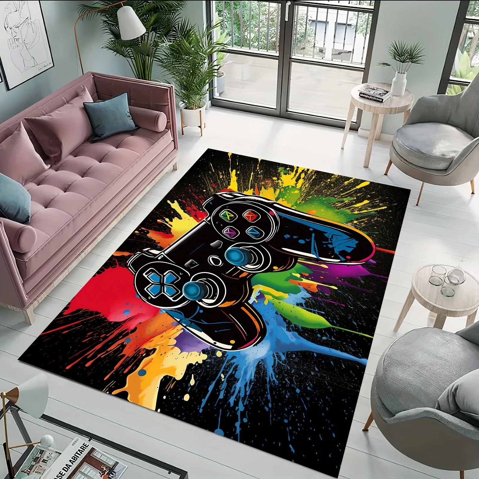 Game Console Carpet Bedroom Living Room Sofa Bedside Area Rug Black Gamepad Floor Mat Anti-slip Entrance Doormat Home Decor