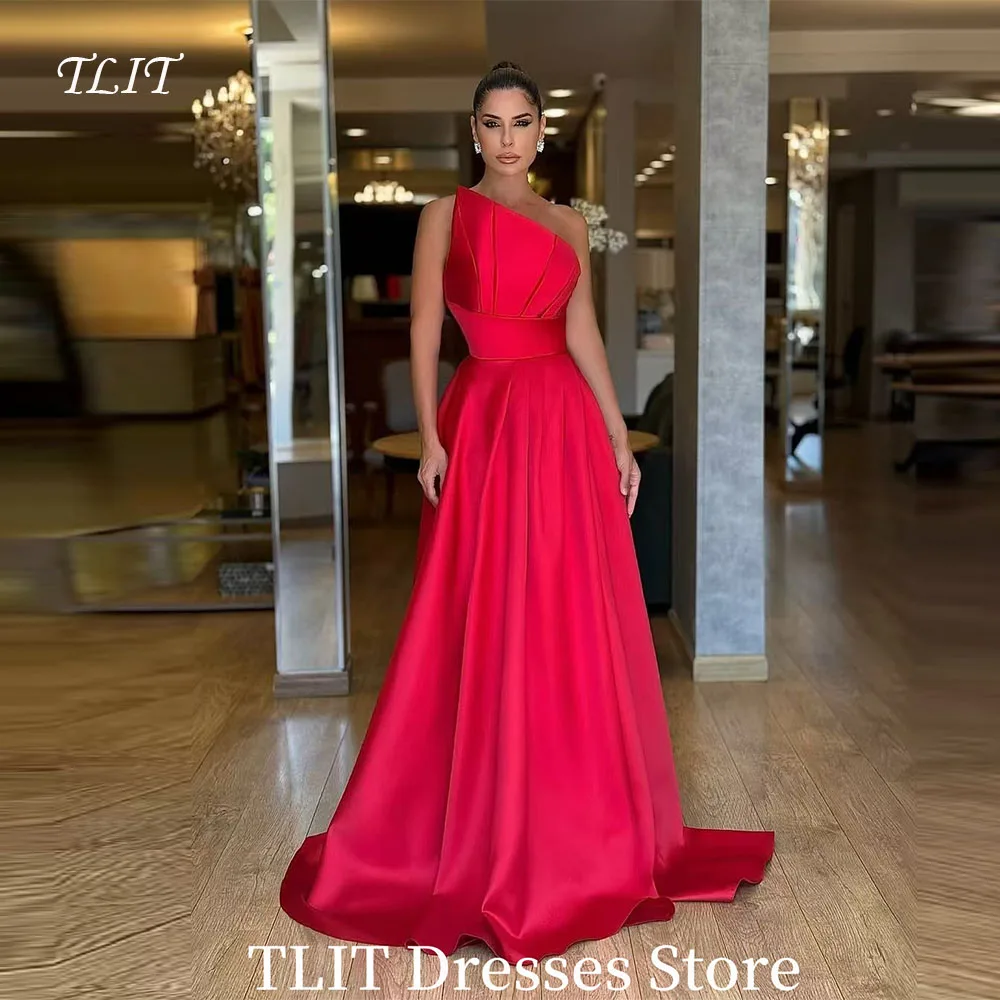 

TLIT Red A-line Evening Dresses Sleeveless Backless Satin vestidos de noche Customized Floor-Length Scalloped Neck Prom Gowns