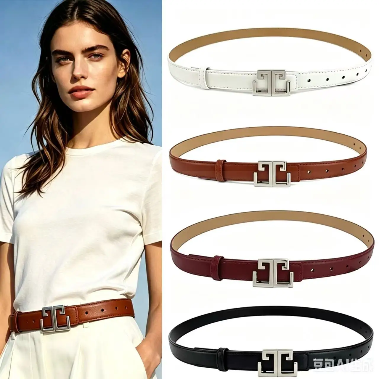 Fashion Women's Colorful Belt Simple And Versatile Women's Skirt Wide-leg Pants PU Belt Trendy Women's Smooth Buckle Belt