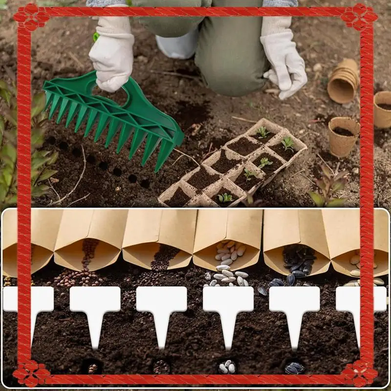 Sowing Seeds Dispenser Set,12 Holes Seed-In Soil Planter And Soil Spacer For Planting Seeds With 24 Pcs Plant Labels Easy To Use