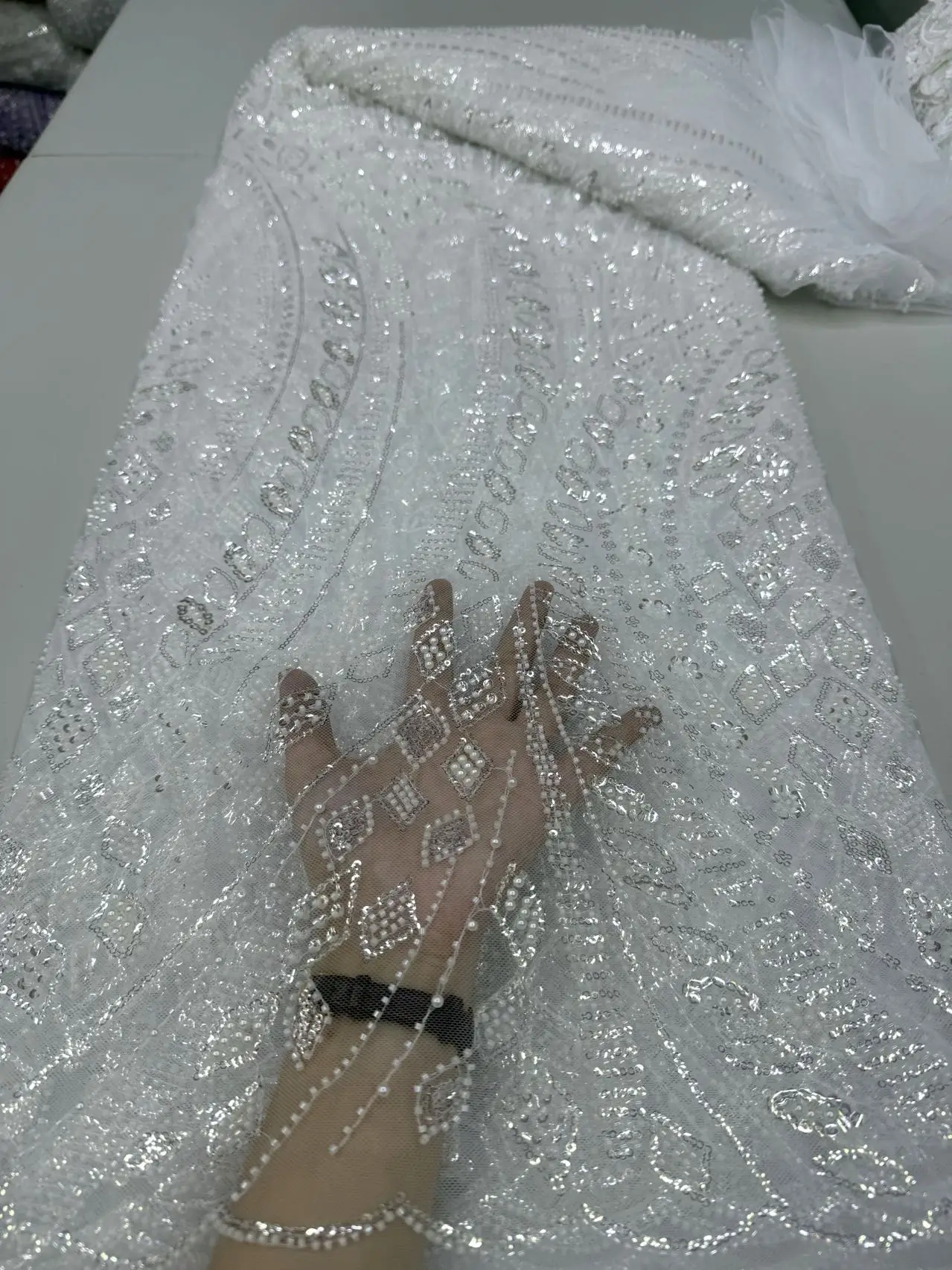 Luxe Afrikaanse kralen 2025, hoge kwaliteit Nigeriaanse pailletten met parelkant, Franse tule kantstof voor feestjurk naaien