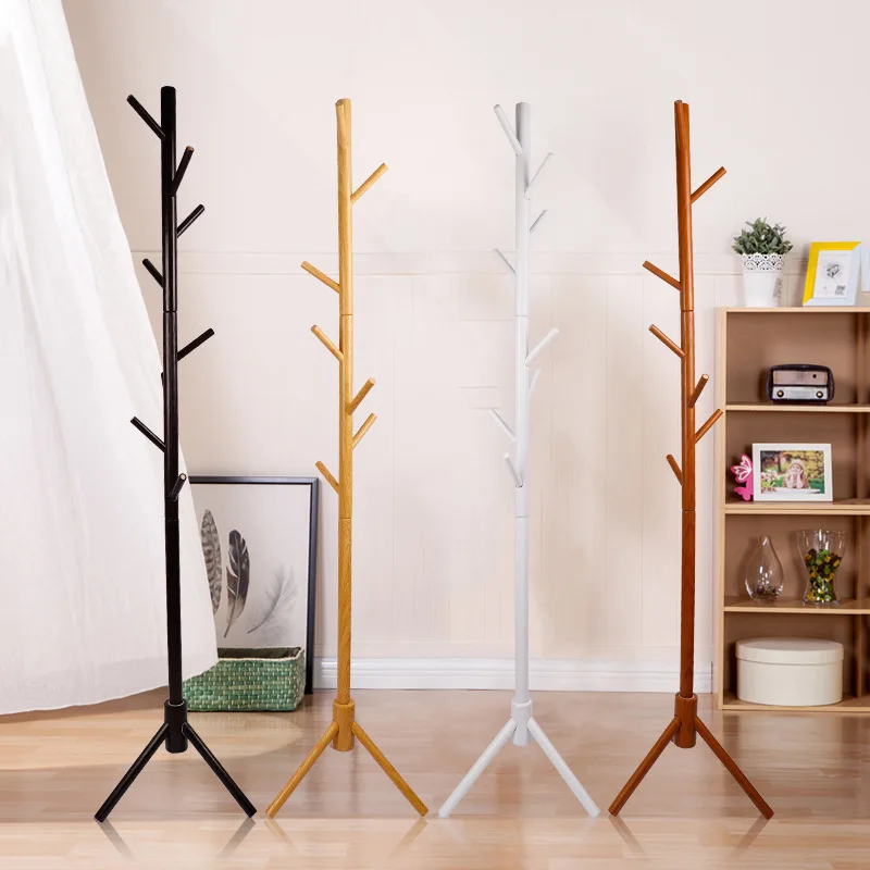 Simple Solid Wood Coat Rack for Home Use Floor Standing Clothing Stand for Living Room Bedroom