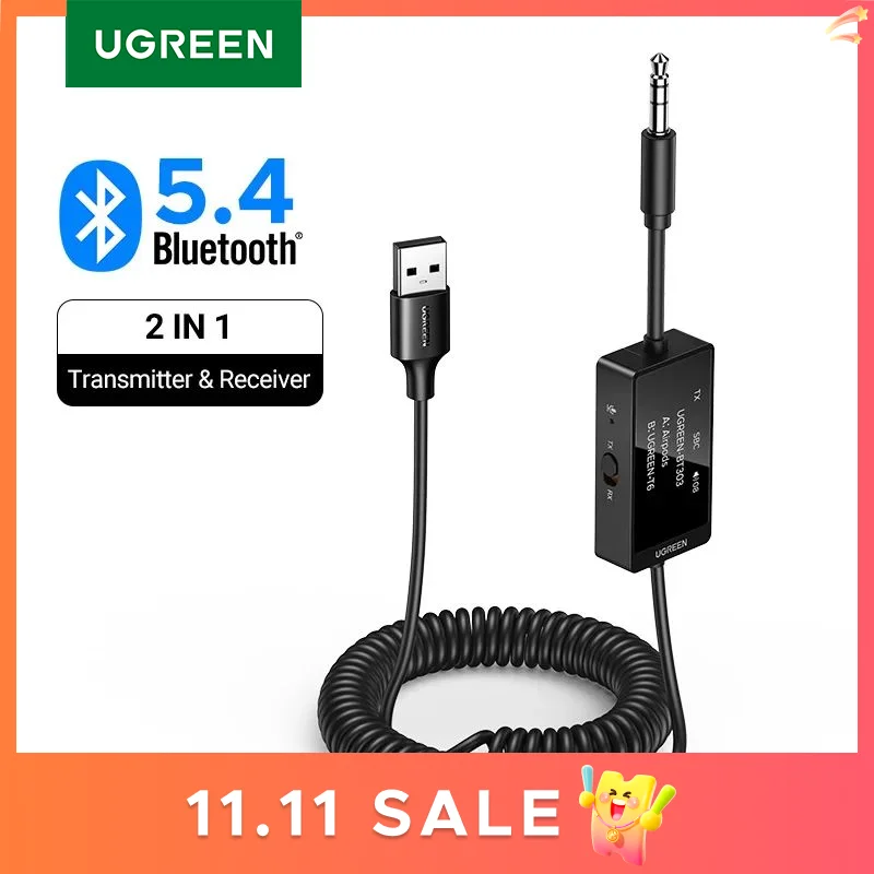 UGREEN Bluetooth 5.4 Display OLED Wireless 3,5 mm Audio USBA dapter Spring per auto stereo domestica