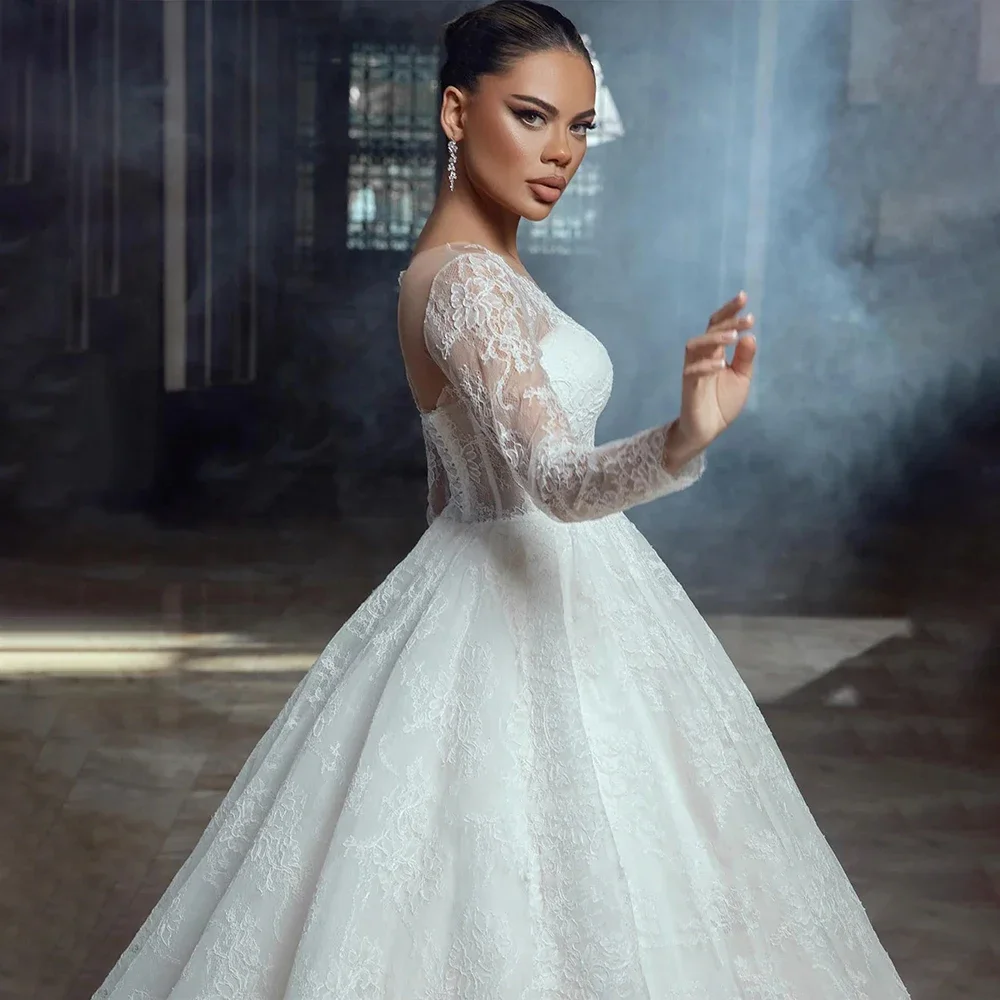 Maßgeschneidertes elegantes Ballkleid-Hochzeitskleid, klassische Spitze, langärmelig, Brautkleider, Prinzessin, Brautkleid, Vestido De Novia