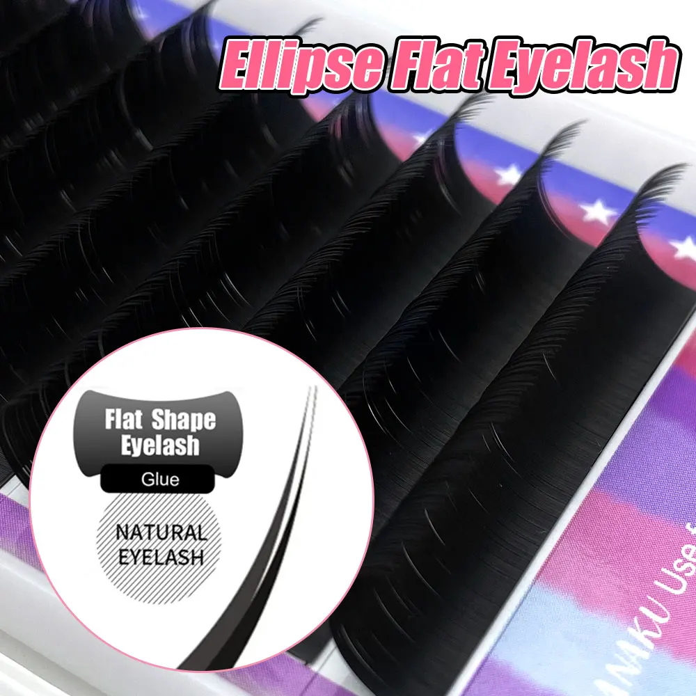 LAKANAKU Flat Ellipse Eyelashes Split Tips Lashes 0.15 0.20 Matte Black Super Soft Natural Eyelash Extension