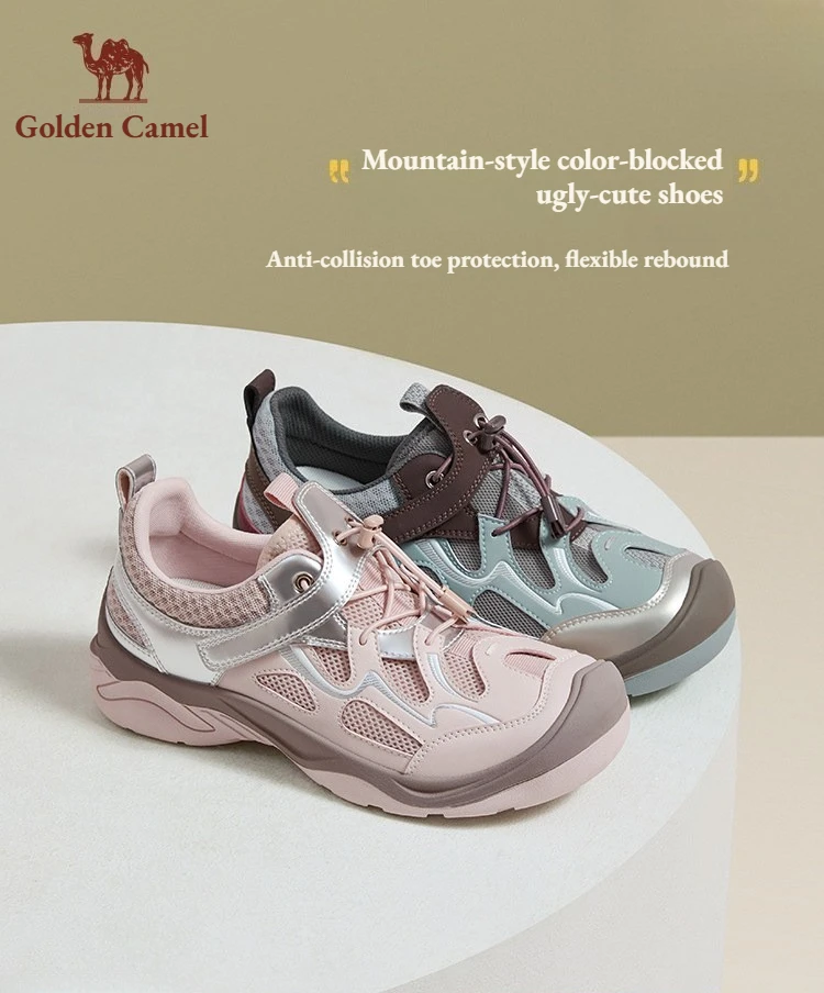 Golden Camel Women's Flats Sandals 2026 Spring Outdoor Soft Sole Mesh Breathable Hiking Sneakers Thick-soled Casual Sports Shoes