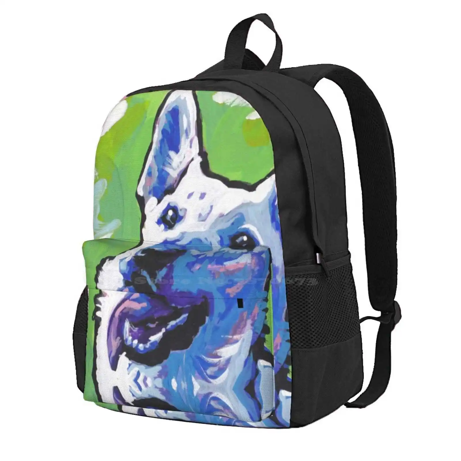 White German Shepherd Bright Colorful Pop Dog Art Hot Sale Schoolbag Backpack Fashion Bags White German Shepherd Alsatian Dog