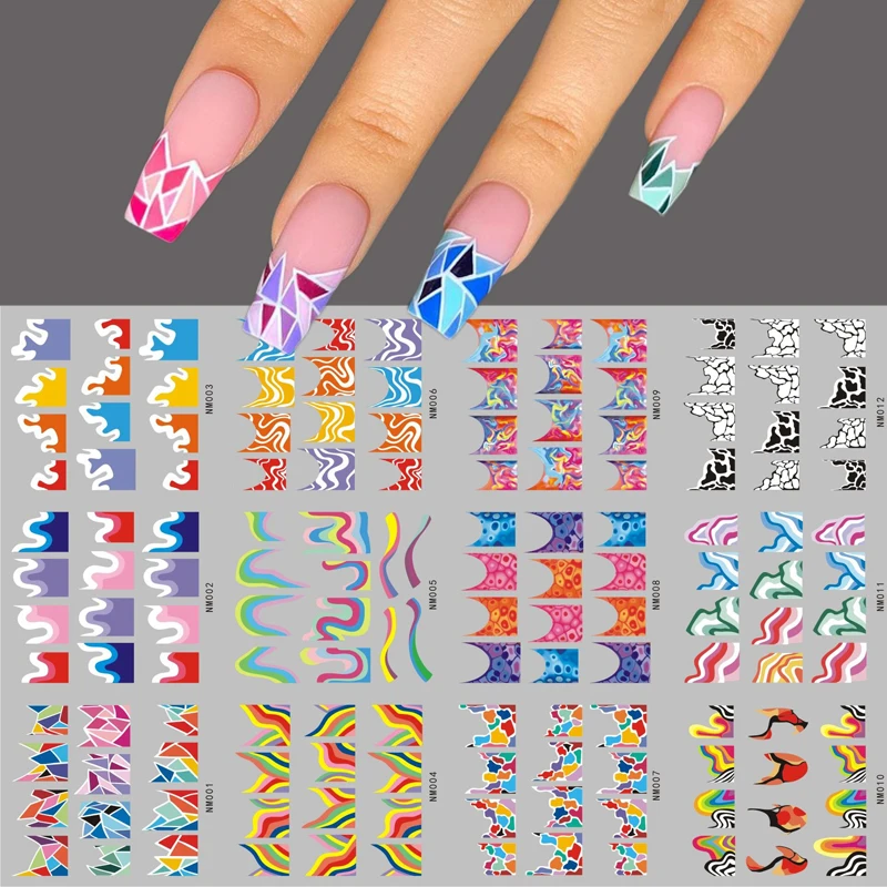 12 patterns Nail Art Slider Decals Marble Lines Transfer Stickers Rainbow Water Decals Tattoo Sliders For Nails Manicure Art