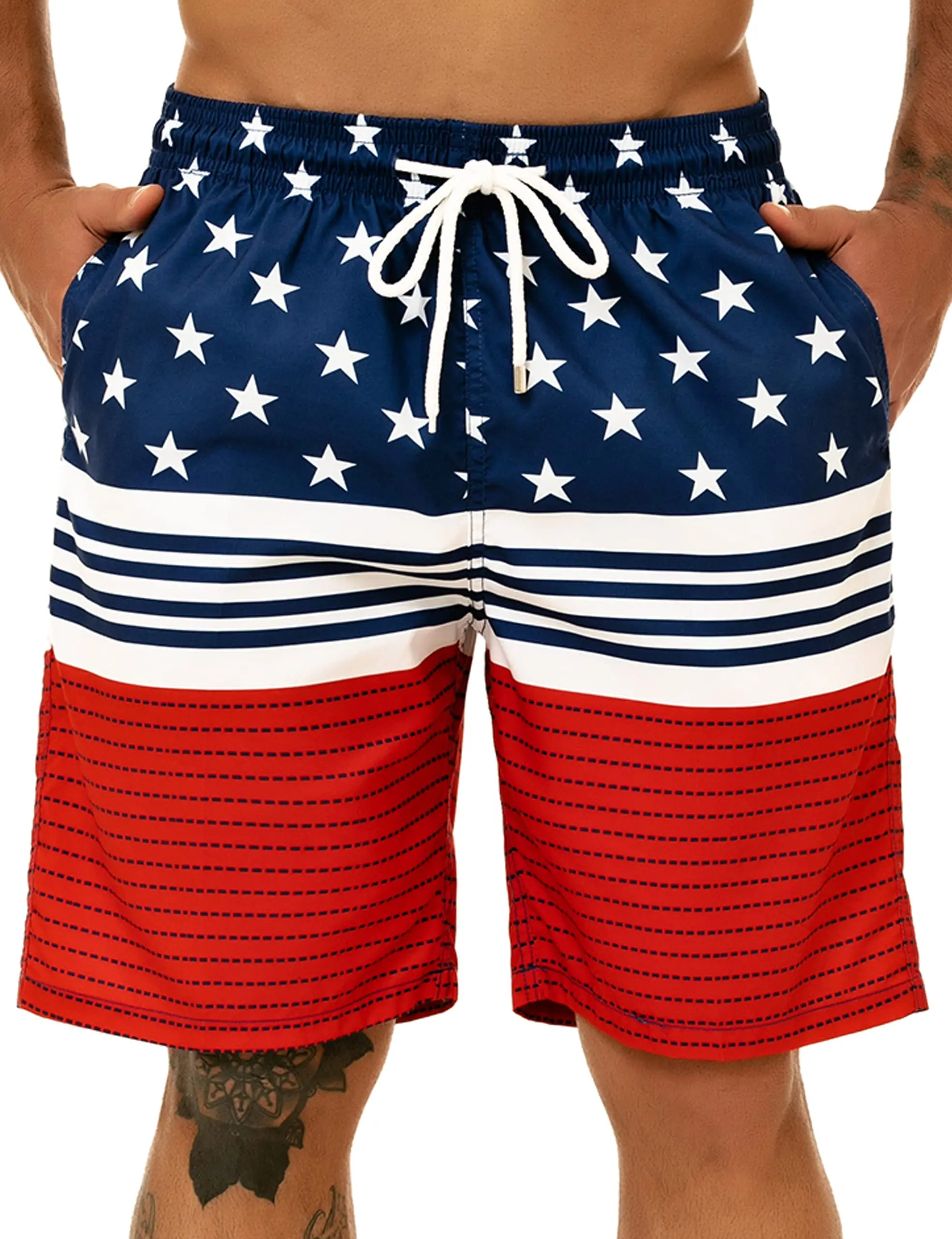 American Flag Swimwear Shorts Men\'s Beach Shorts Boy Breathable Surfing Board Short Quick Dry Swimsuit Summer Swim Trunks Stripe