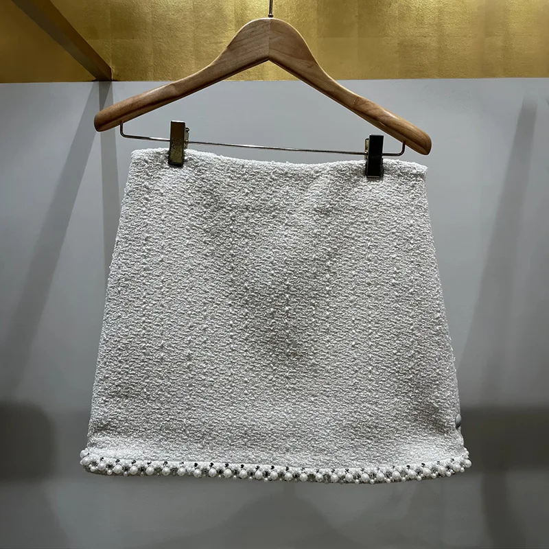 【Gift Free】2026 Early Spring French Niche Tweed Pearl-Trim Cut-Out Waist Mini Dress for Women