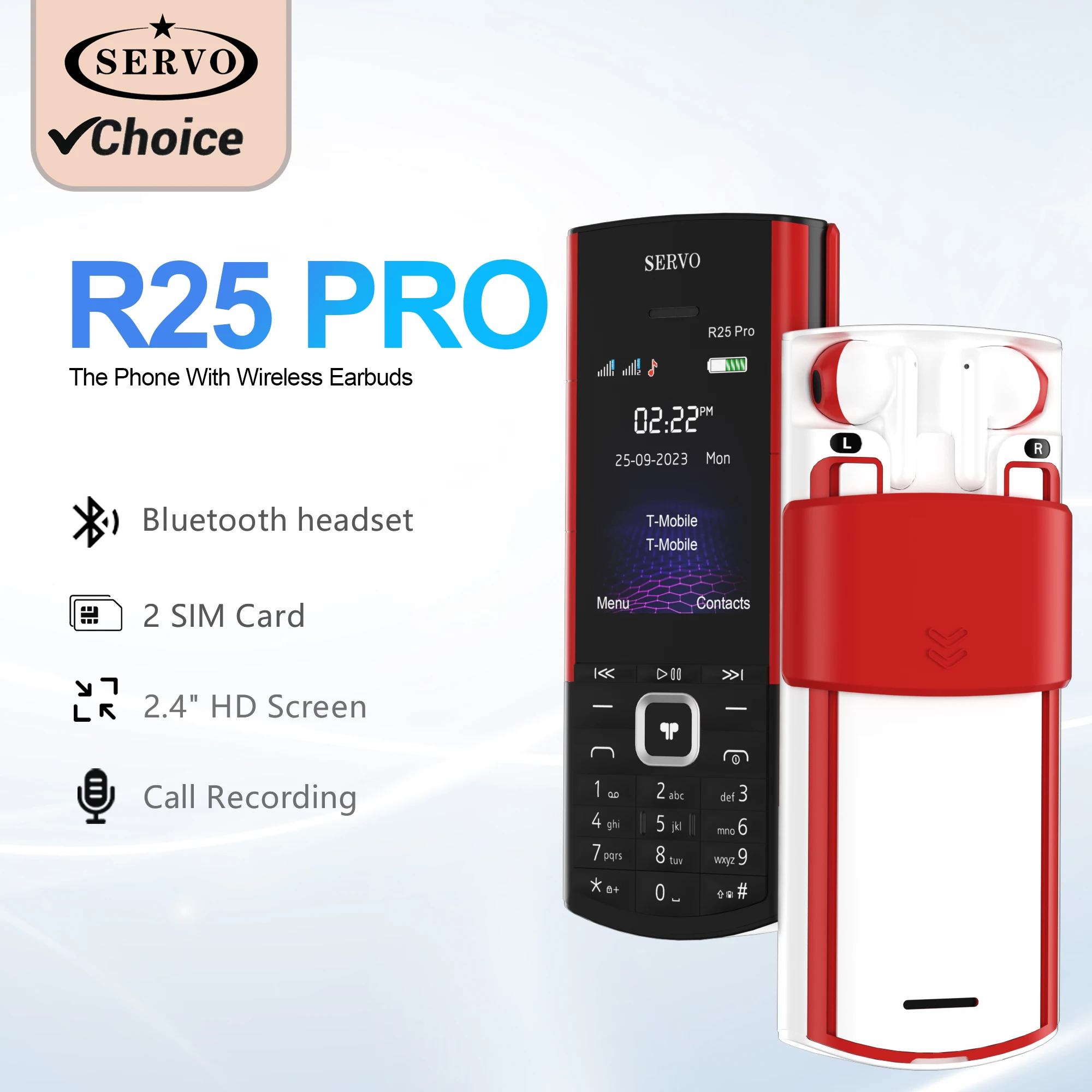 SERVO R25 PRO GSM Bluetooth Telefono Cellulare 2.4 "Display Call Recording Blacklist Torcia Elettrica Telefono Cellulare Built-in TWS Auricolari
