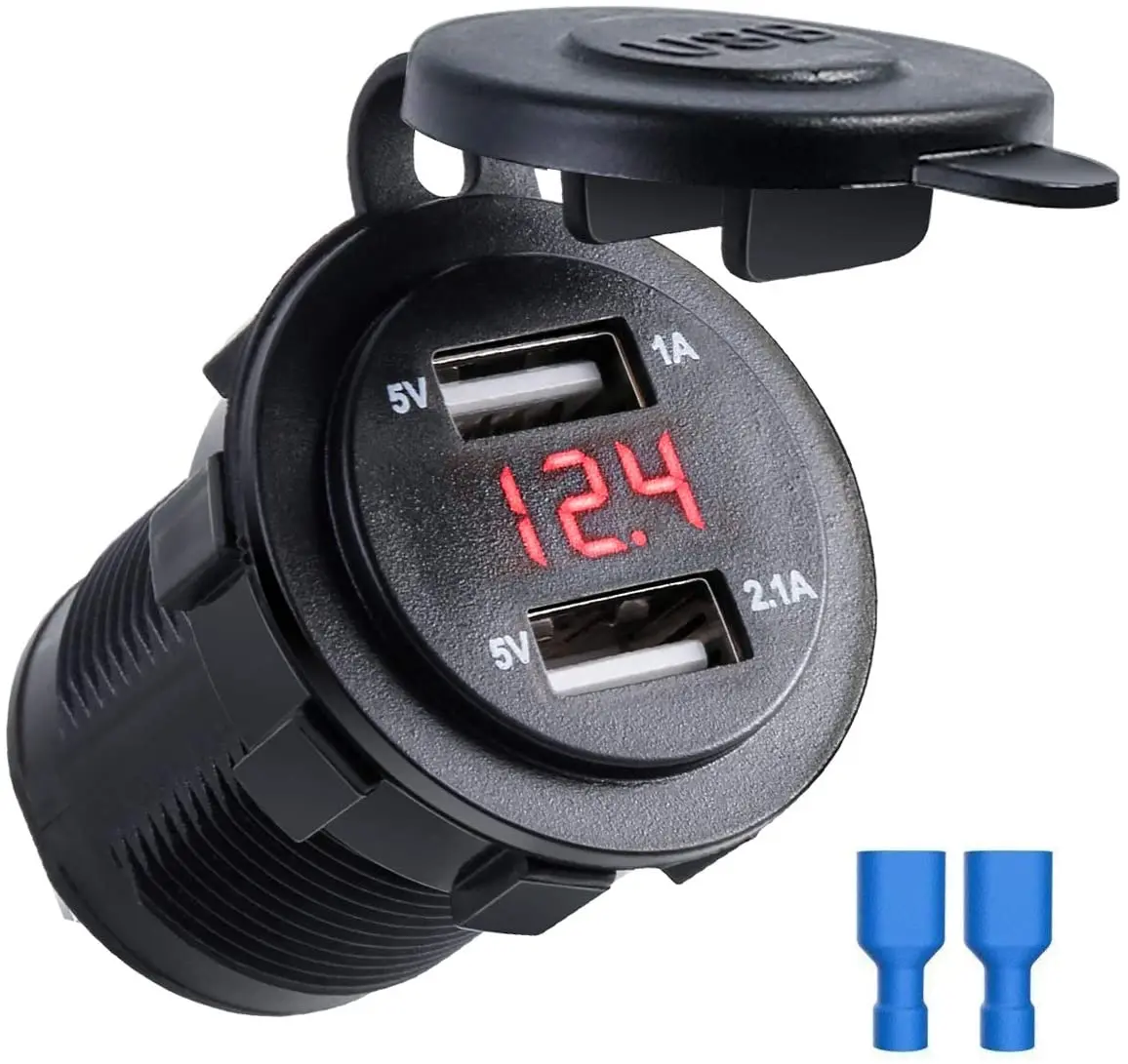 12V/24 Cigarette Lighter Socket, Dual USB Voltmeter Car   Plug Waterproof  Marine Motorcycle for Travel Use