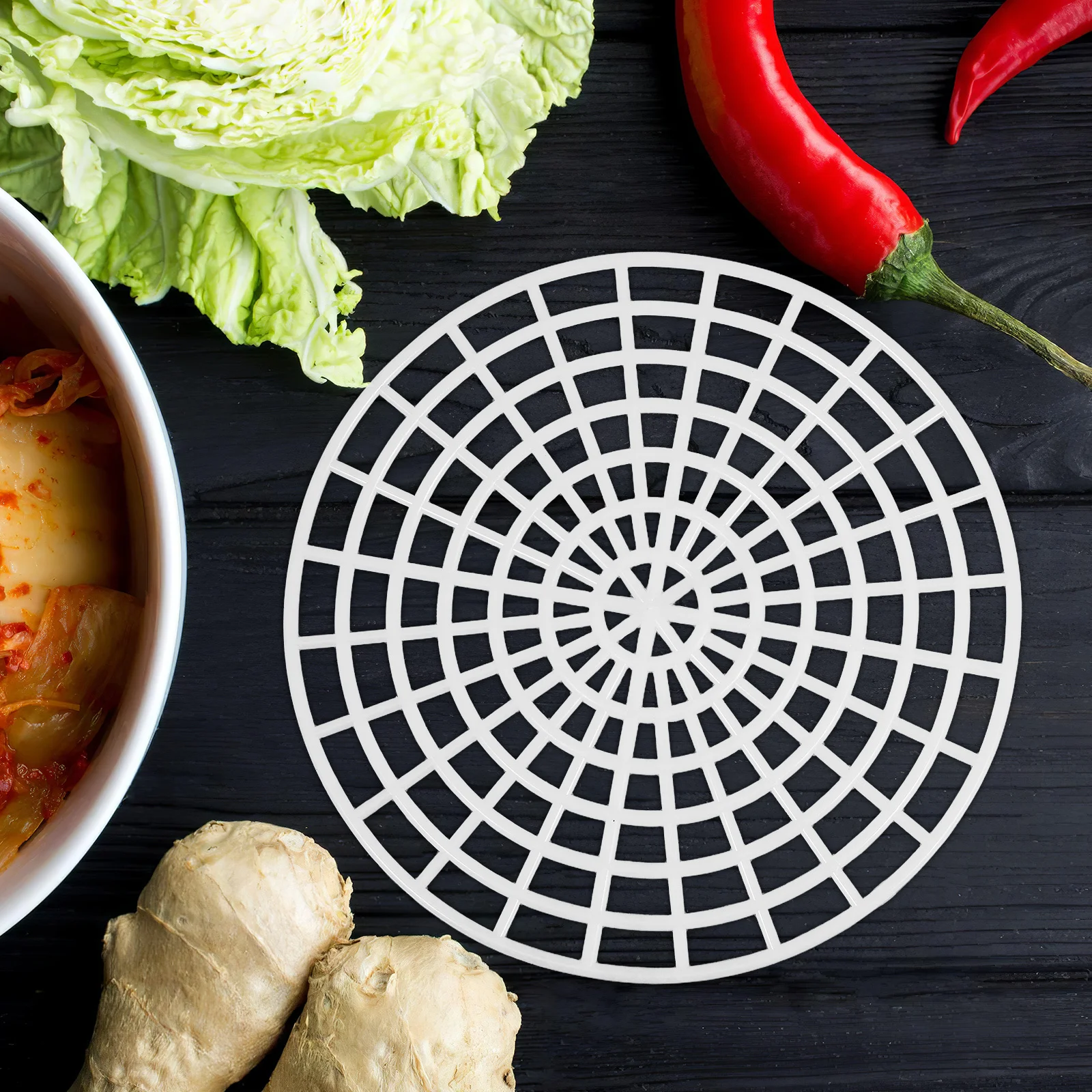 

5pcs Wide Mouth Jar Pickle Press Rack Fermentation Tool For Pickled Vegetables Kimchi Wine Plastic Mesh Vegetable Press Net