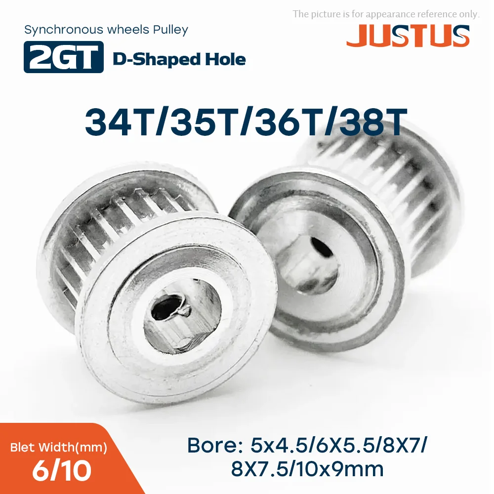 2GT/GT2 34/35/36/38 Teeth Timing Pulley D Hole 5x4.5 - 10x9mm High Torque Synchronous Pulley Belt width 6/10mm