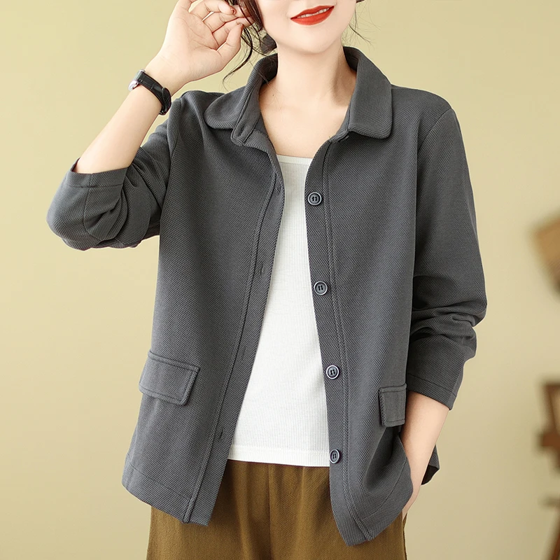 

Повседневный женский кардиган из чистого хлопка, осенняя верхняя одежда, модный свободный крой, без этикетки, с длинными рукавами