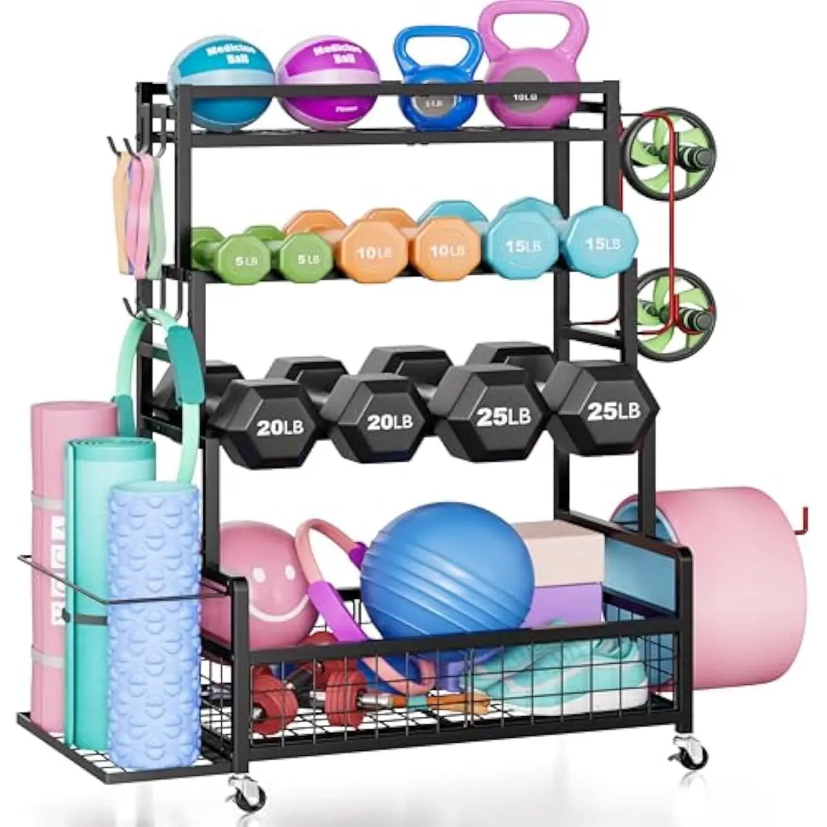 Mobile Mobile Fitness Equipment Storage Rack with Locking Casters 490 Lbs Capacity 4-Tier Metal Frame for Dumbbells Kettlebells Plates - Aliexpress Deal