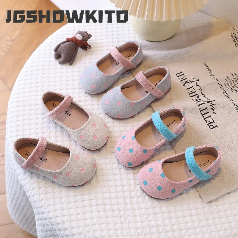 JGSHOWKITO Girls Casual Shoes Cute Dots with Elastic Band Fashion Princess Kids Flats Soft Spring Autumn Classic Candy Color New