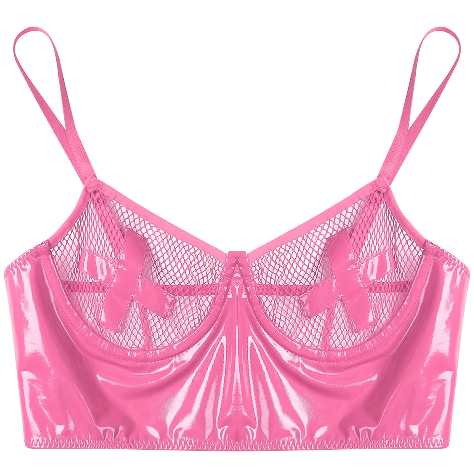 المرأة انظر من خلال شبكة جلدية المرقعة سستة الظهر المحاصيل الأعلى بروتيل Underwired Bralette Balconette مثير بوستير كلوبوير