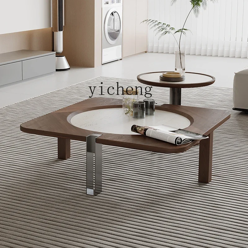 LYY  minimalist square coffee table household walnut pattern modern simple marble coffee table