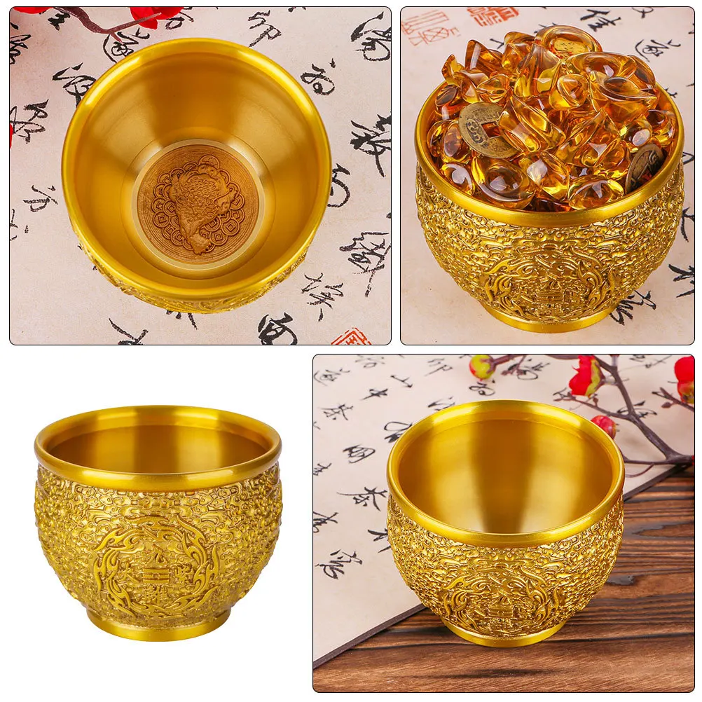 

Small Treasure Basin Brass Fortune Desktop Decor For Home Office Chinese Wealth Bowl Money Storage Bowl Brass Tabletop