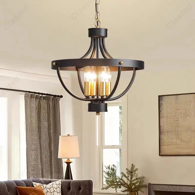 

American Creative Retro Wrought Iron Chandelier Ceiling Lamp Living Room Dining Room Study Bedroom Lighting