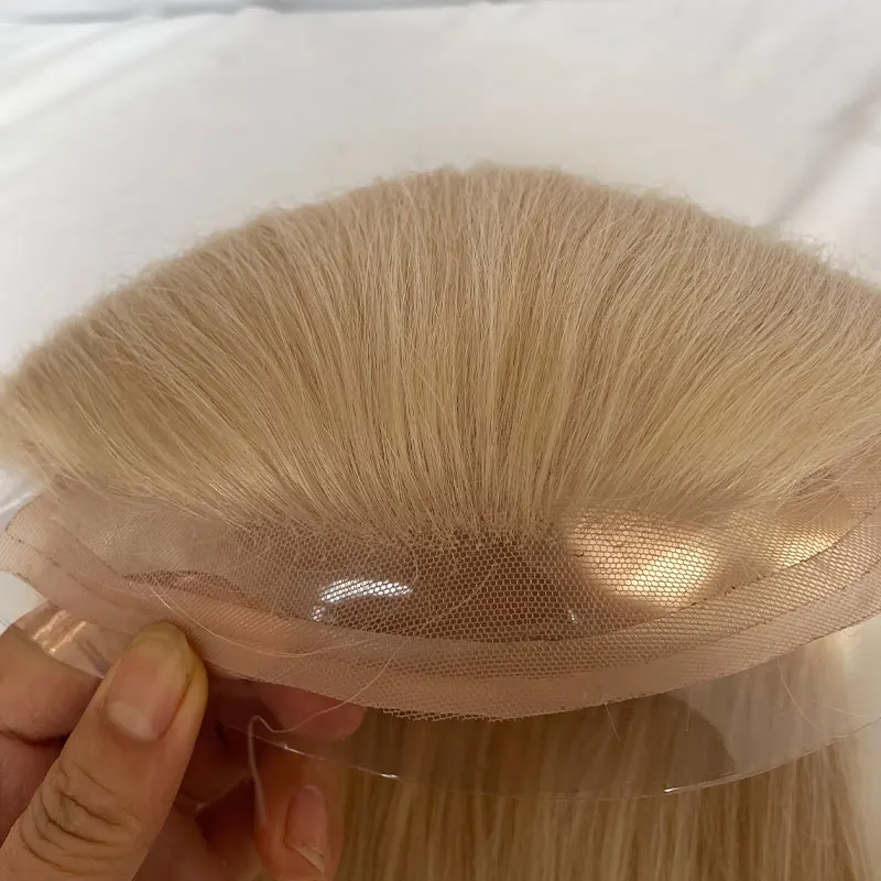 Q6 Wig pengganti rambut manusia Pria, Wig pengganti rambut belakang renda Swiss Super tipis untuk pria 12 inci #613