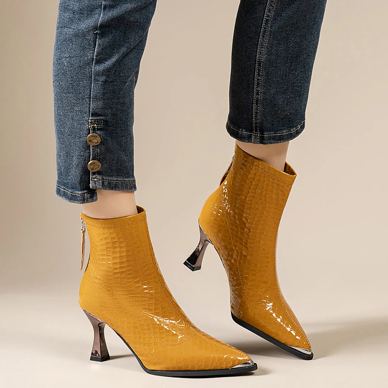 Slim Heels, Pointed Toe, Back Zipper Waterproof Platform, Versatile, Comfortable, Anti-slip and Breathable Women's Ankle Boots