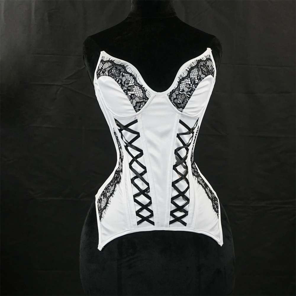 Sexy Women's corset Vintage Strappy Corset With Bra Delicate Lace Fashion Lace Ribbon Corset bustier femme Stage Costume