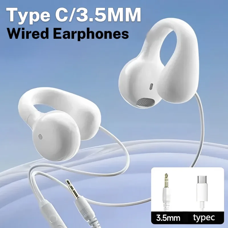 Wired Earphone Ear Bone Conduction Headphones Earclips Type C 3.5mm Wired Sport Earphones Headset with Mic for iPhone Samsung