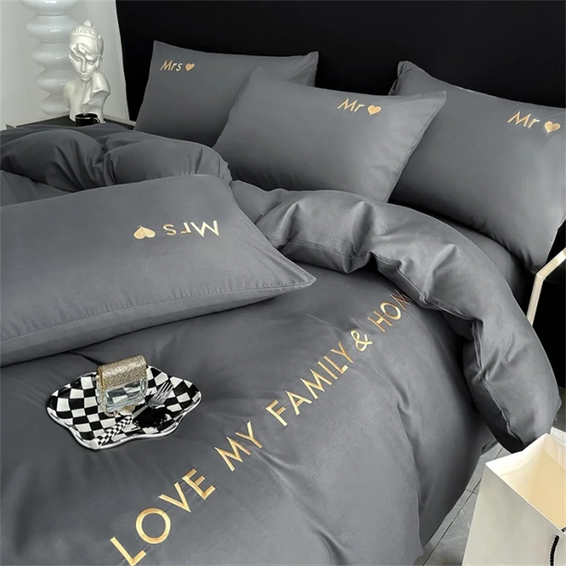 Luxury Nordic Egyptian Cotton Bedding Set King Queen Double Twin Size with Sheet Duvet Cover Pillowcase 1/2 People Bed Linen New