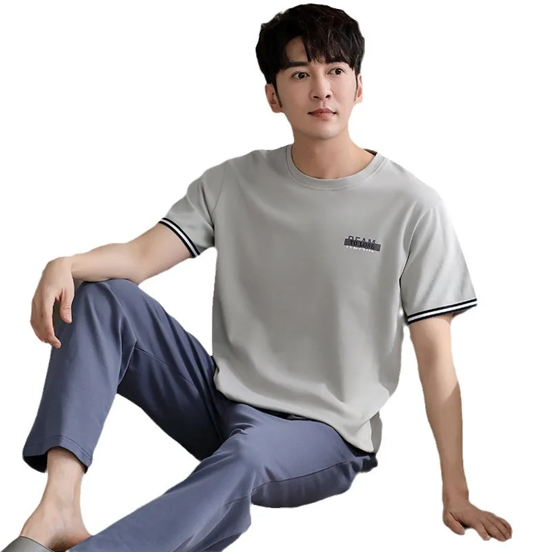 New Type Pajamas Suit Men Pure Cotton O-Neck Loose Short-sleeved Sleepwear Outdoor Loungewear Set Spring Summer Nightcloth Male