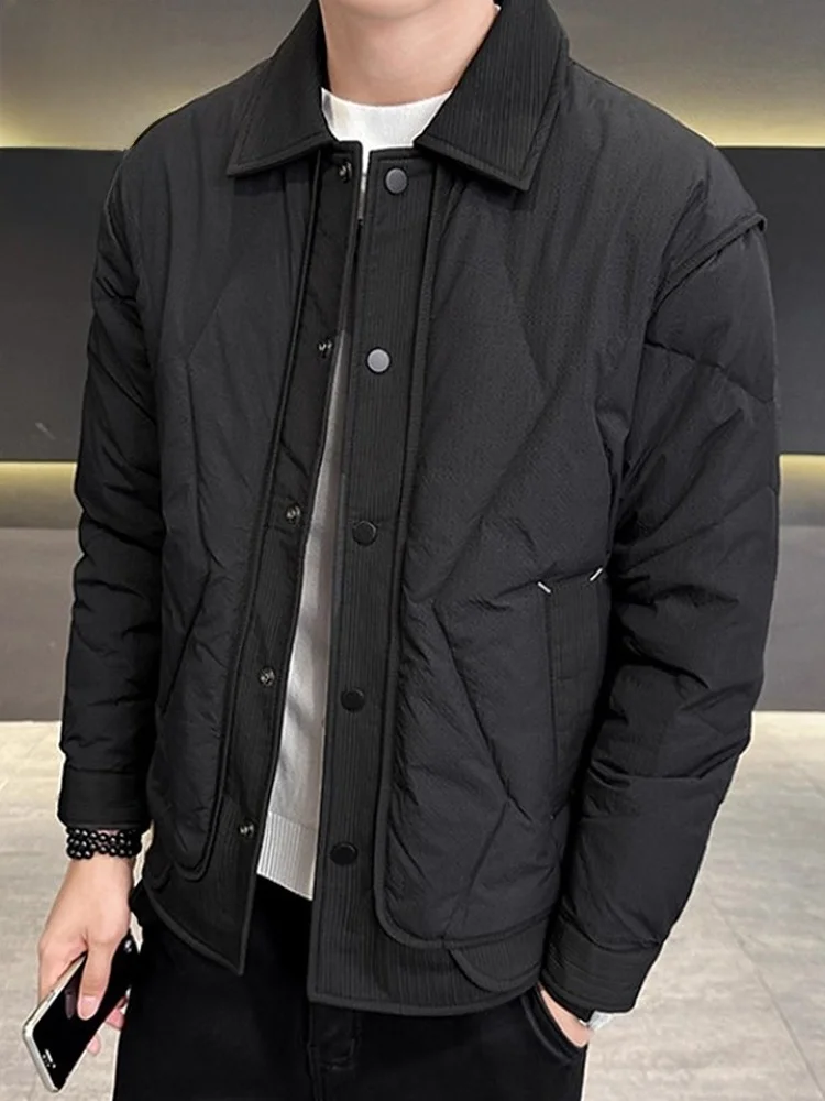 

Мужская пуховая куртка с воротником, теплая, из полиэфирного волокна, короткий рукав, модная молодежная модель, Зима 2025