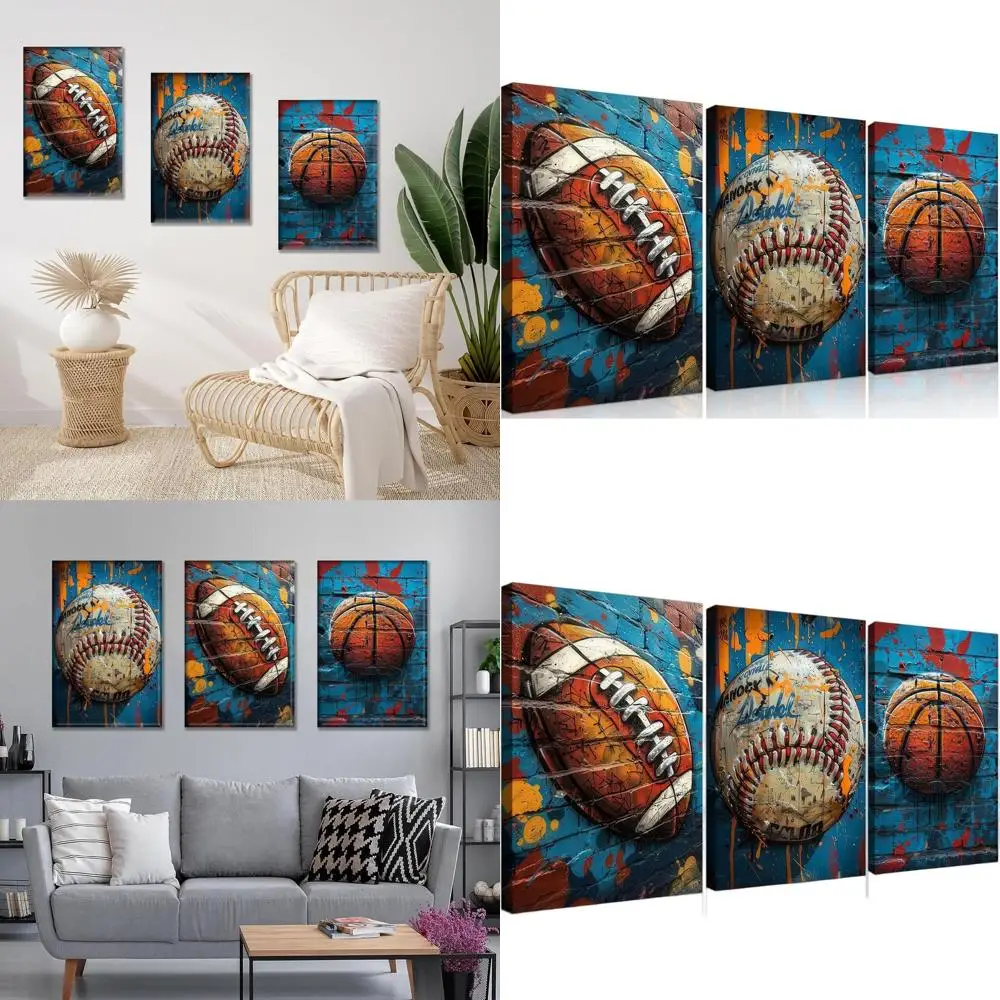 

Спортивное холст с граффити из трех предметов — крутой поп-декор для американского футбола, бейсбола и баскетбола