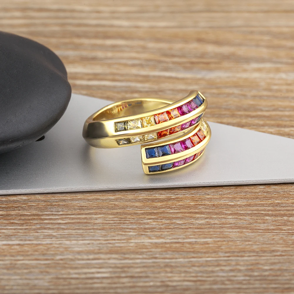 Nidin Light Luxury Fashion 5 colores Multi capas apertura chapado en oro anillo de dedo ajustable joyería de mujer regalo Regalos