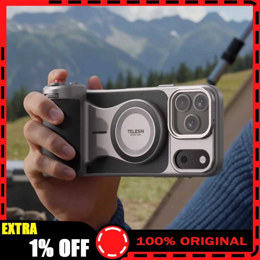 

TELESIN Phone Camera Selfie Grip Bluetooth Remote Control Adapter Grip Handle Holder vlog Selfie Accessories for iPhone17Pro/Max