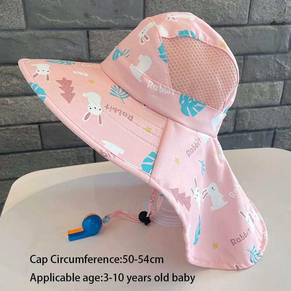 Summer Baby Sun Hat Bucket Cap With Whistle For Girls Boys Outdoor Neck Ear Cover Anti UV Kids Beach Caps