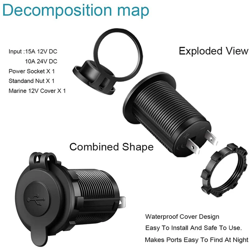5V 3.1A Dual USB Car Charger Socket Adapter Power Outlet Car USB Charger socket for 12V 24V Motorcycle Car boat and more
