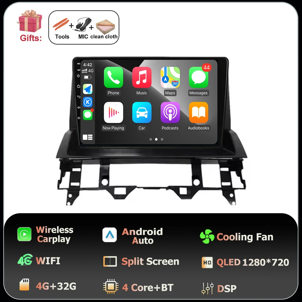 Scherm QLED Carplay Auto Voor Mazda 6 2002 2003 2004 2005 2006 2007 2008 Android 16 Autoradio Multimedia Video speler GPS WIFI 4G