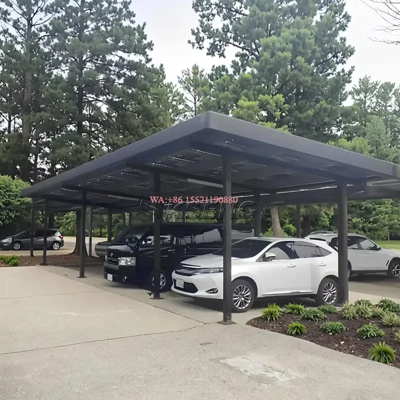 wmwmnu Lightweight 10KW Aluminum Alloy Solar Carport System Anodized Finish with Framed PV Modules for Car Parking and Solar