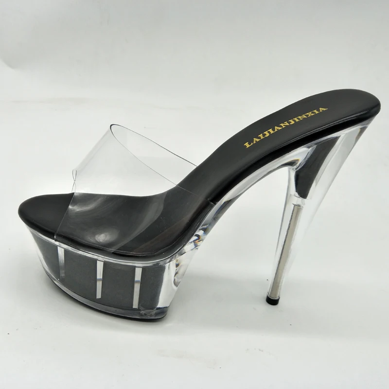 LAIJIANJINXIA New PVC Sexy Exotic Pole Dancing Shoes Summer Women Slippers 15CM High Heels Size 34-46 K031