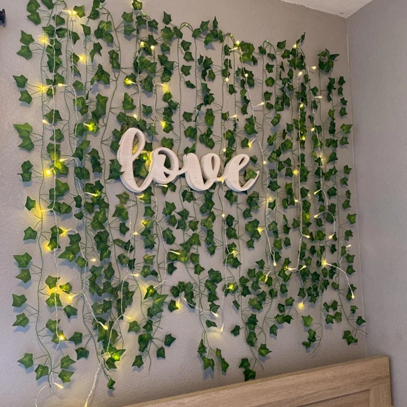 2/5/10M Seidenblätter Fake Creeper Green Leaf Ivy Vine LED-Lichterketten für Zuhause, Hochzeit, Hängegirlande, künstliche Pflanzen, Dekor – Detail 15