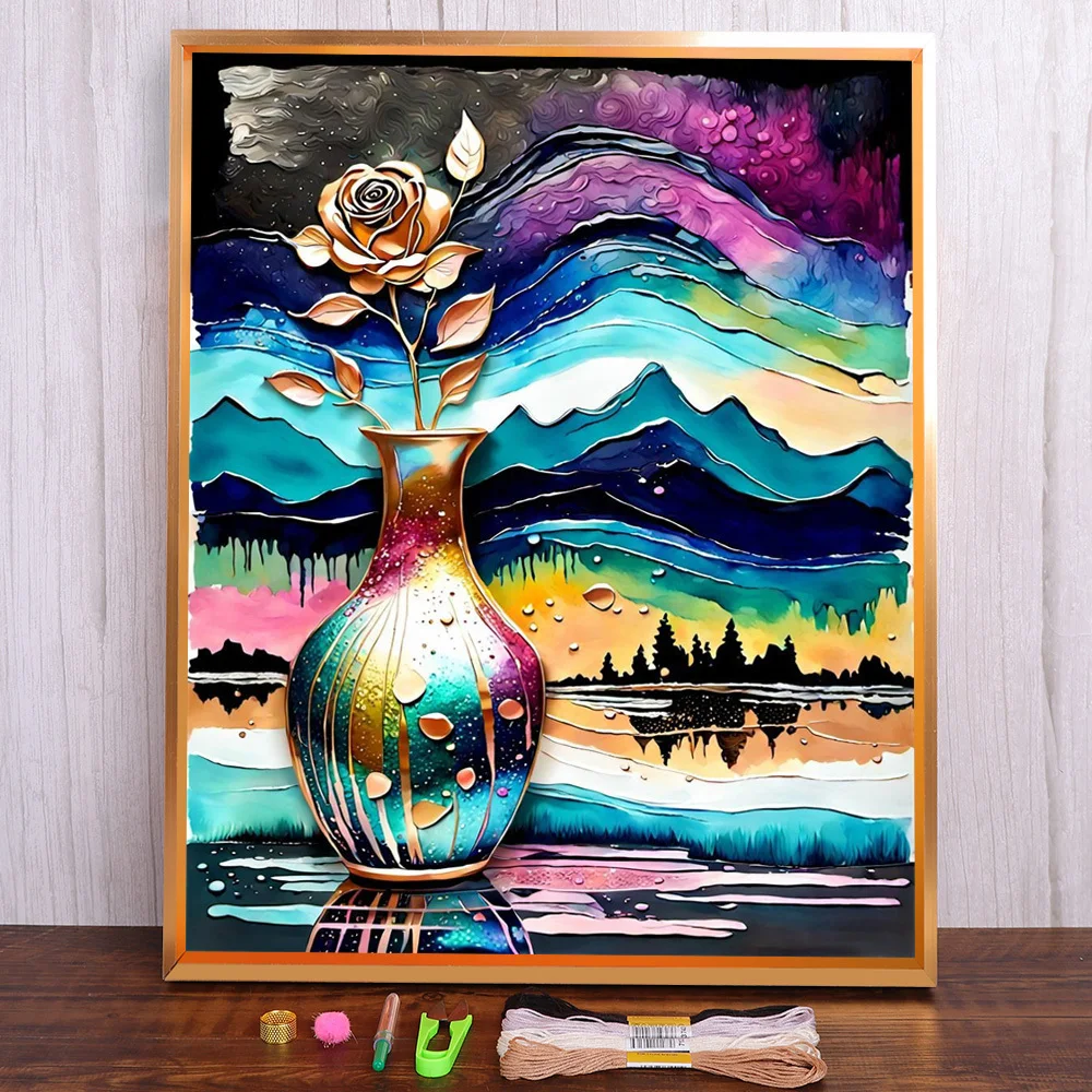 

Scenery Golden Rose Printed Canvas 11CT Cross-Stitch Embroidery Patterns Handmade Sewing Handiwork Hobby Design Floss Promotions