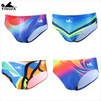 Yingfa Men's Printed Swim Briefs Triangle Shorts Swimming Trunks Racing Briefs Racer Bathers Professional for Training
