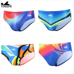 Yingfa Men's Printed Swim Briefs Triangle Shorts Swimming Trunks Racing Briefs Racer Bathers Professional for Training
