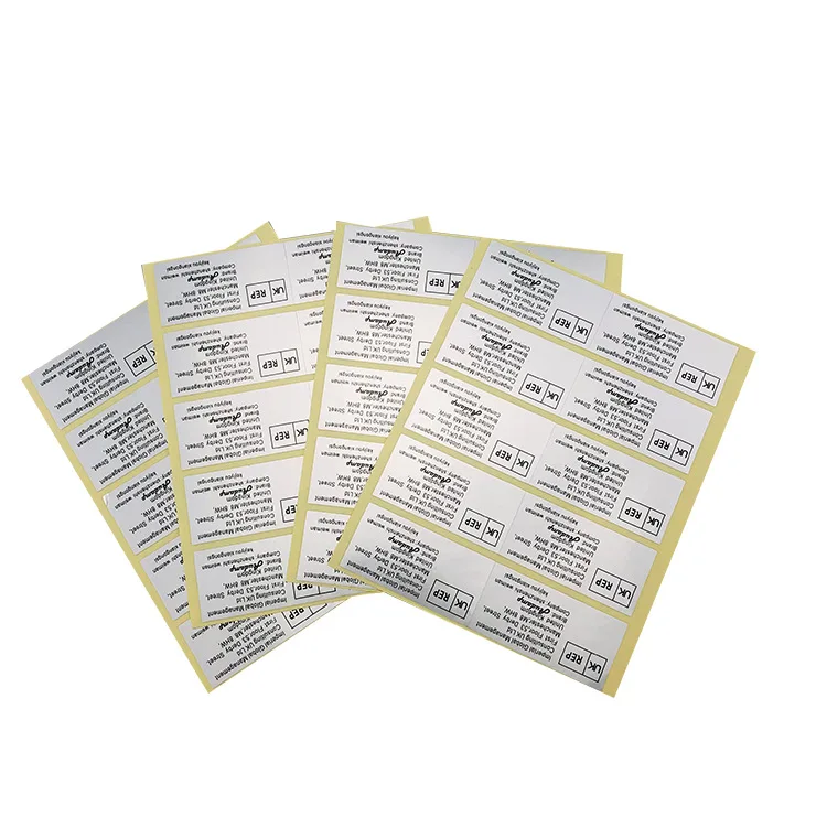 Custom Rectangle Silver Item Package Description Labels Sheet Matte Silver Foil Adhesive Packaging Stickers with Your Logo