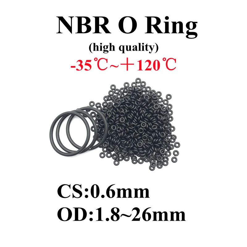 50pcs O Ring Gaskets CS 0.6mm OD 1.8mm~26mm NBR Automobile Nitrile Rubber Round O Type Corrosion Oil Resistant Black Seal Washer