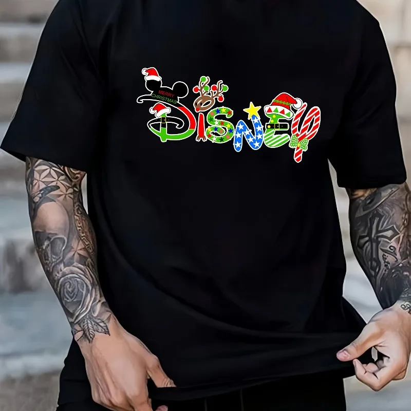 

Авторизованная футболка Disney, мужская рождественская свободная дышащая футболка с короткими рукавами и Микки для родителей и детей для мужчин и женщин