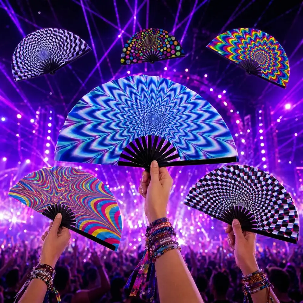 European Style 33 Cm Kung Fu Fan Large Gradient Colorful Dance Fan Reflective Foldable Clacking Fan Party
